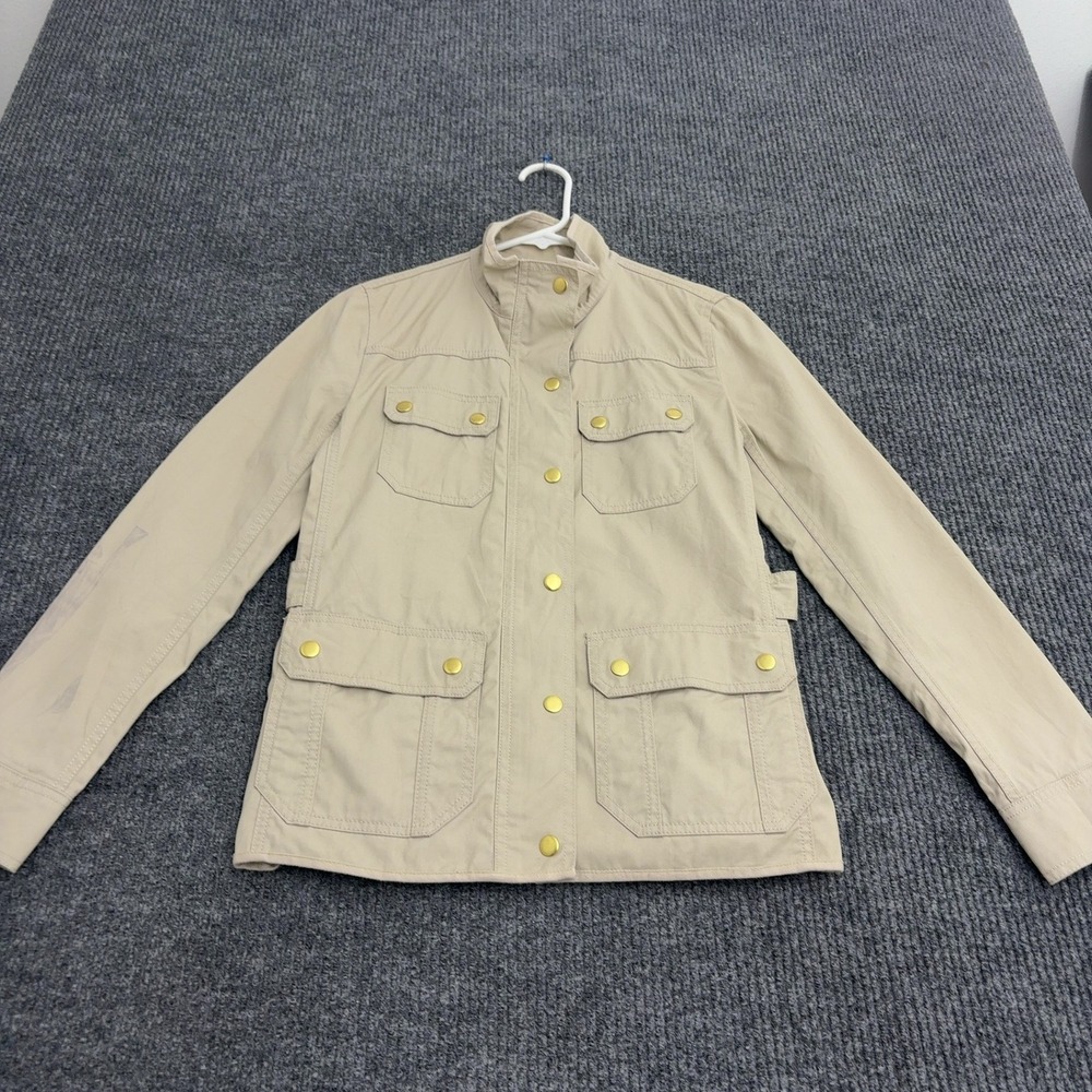J Crew Field Jacket Women XS Tan Cotton Gold Buttons Utility Military Casual